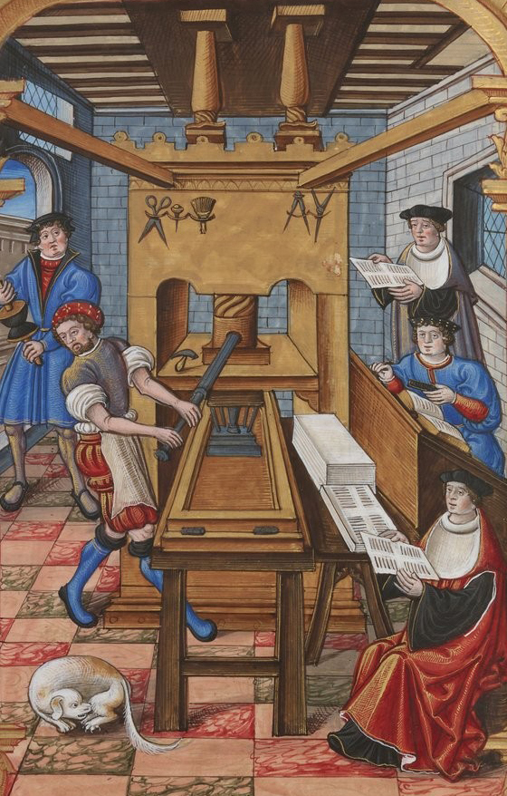 Средневековая гравюра про печатный станок